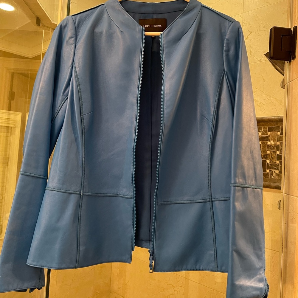 Lafayette 148 Leather Jacket - Blue